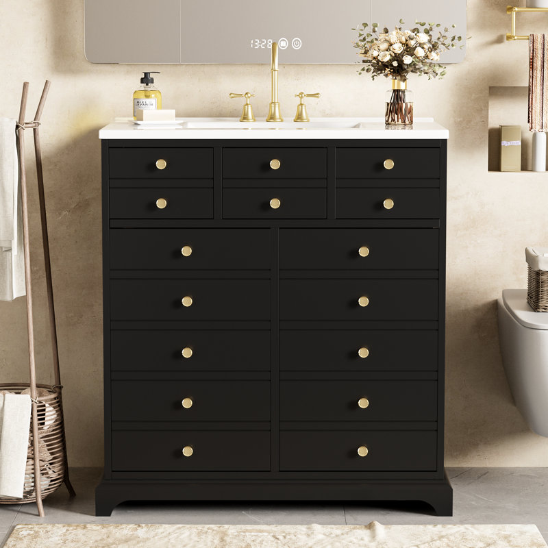 Meuble-lavabo de 30 pouces avec lavabo en céramique et armoire de rangement