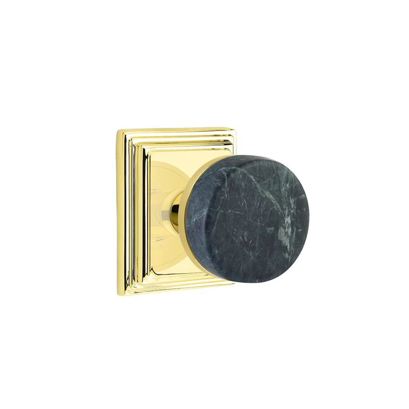 Mortaise intérieure Emtek Select Passage avec rosette Wilshire et tige conique, bouton en marbre vert (LH), Laiton non laqué