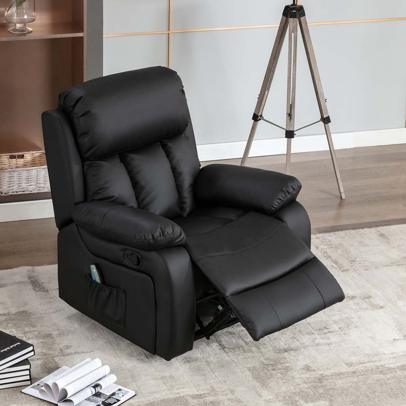 Faux Leather Heated Massage Chair, Manual, Black