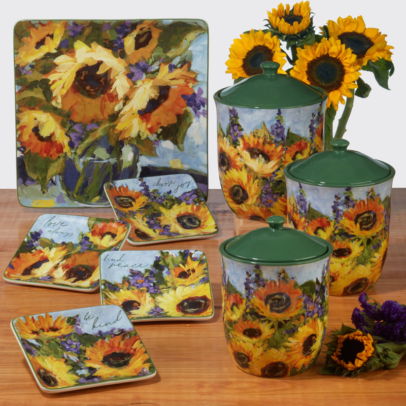 Colorful Ceramic Sunflower Bouquet Mug Set of Four