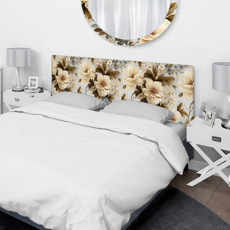 Dylanie Upholstered Headboard, Queen, Yellow Rustic Autumn Leaves