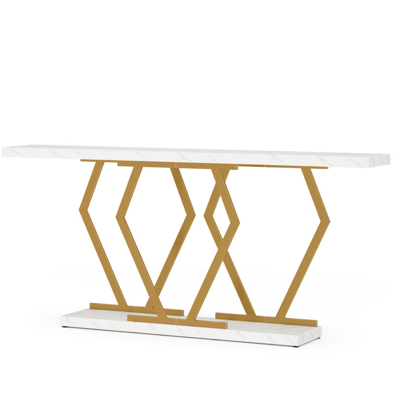 70.9" Console Table, White/Gold