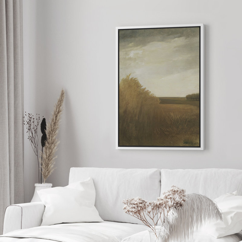 «Golden Wheat Field Open Sky Landscape», reproduction d'art sur toile encadrée dans la chambre principale, Blanc