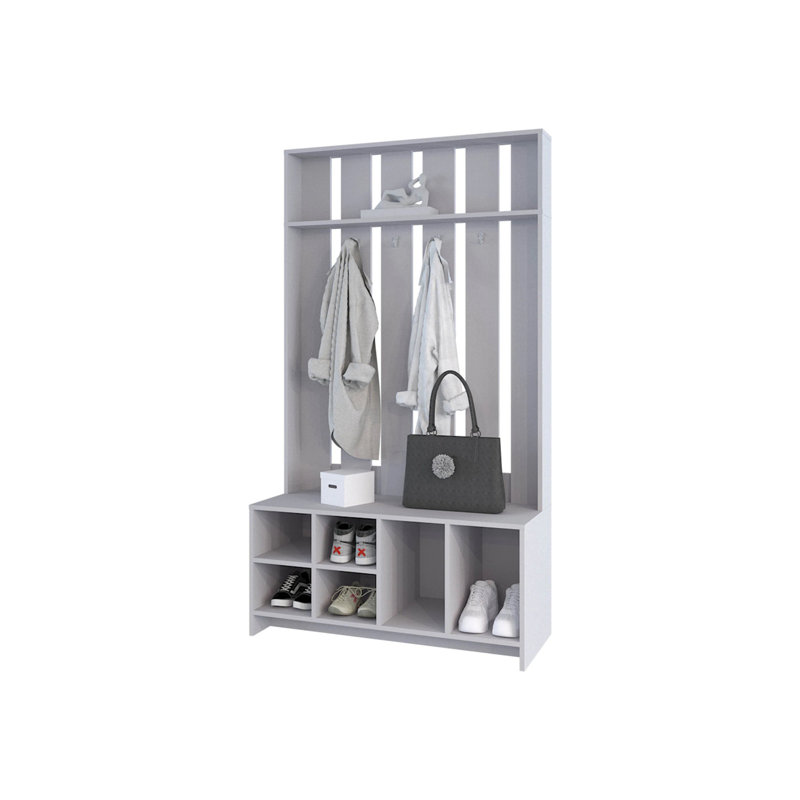 Hall Tree with 7 Shelves, Smoke