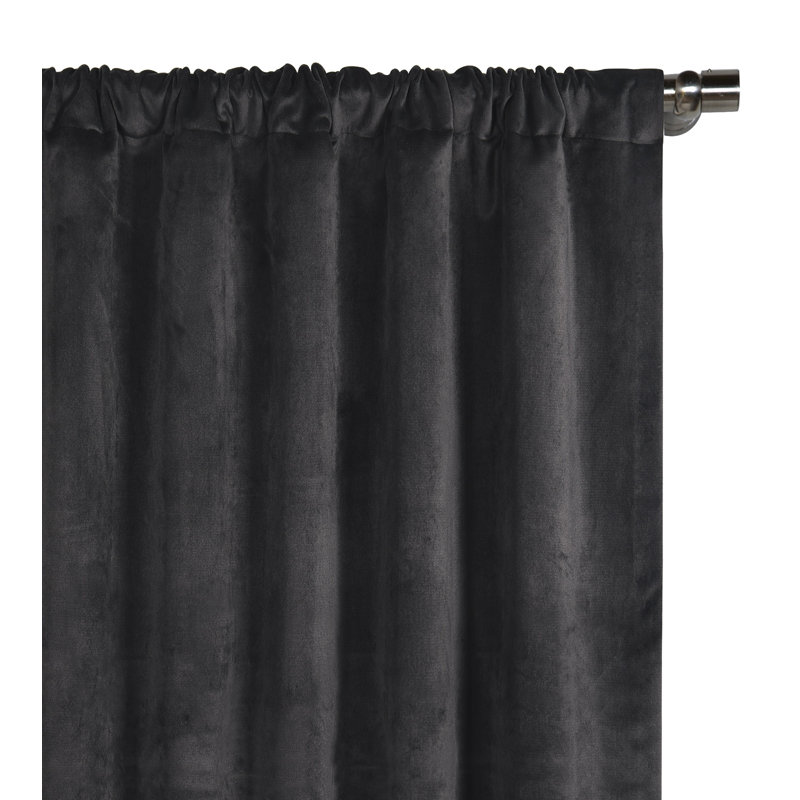 Nellis Plush Velvet Velvet Room Darkening Curtain Single Panel, 48" W x 96" L, Charcoal