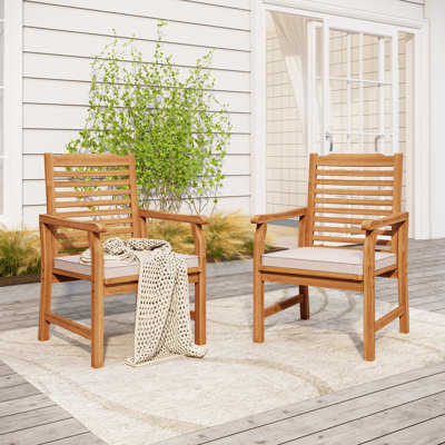 Doru Acacia Patio Dining Armchair with Cushion by Wildon Home