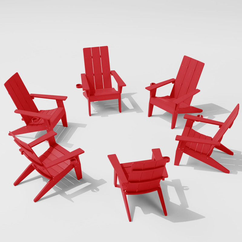 Modern All Weather Outdoor HIPS Plastic/Resin Adirondack Chair Fire Pit Chairs Oversized Patio Chair With Cup Holder(SIX SETS)