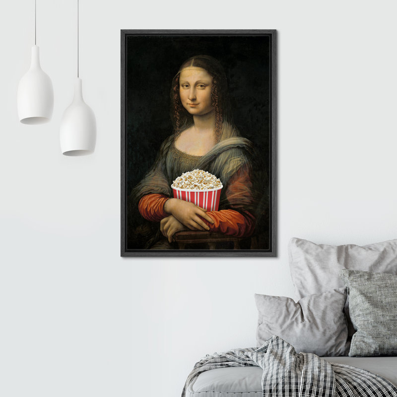 «Mona Lisa With Movie Popcorn», Cadre flottant noir, H 36 po x l 24 po