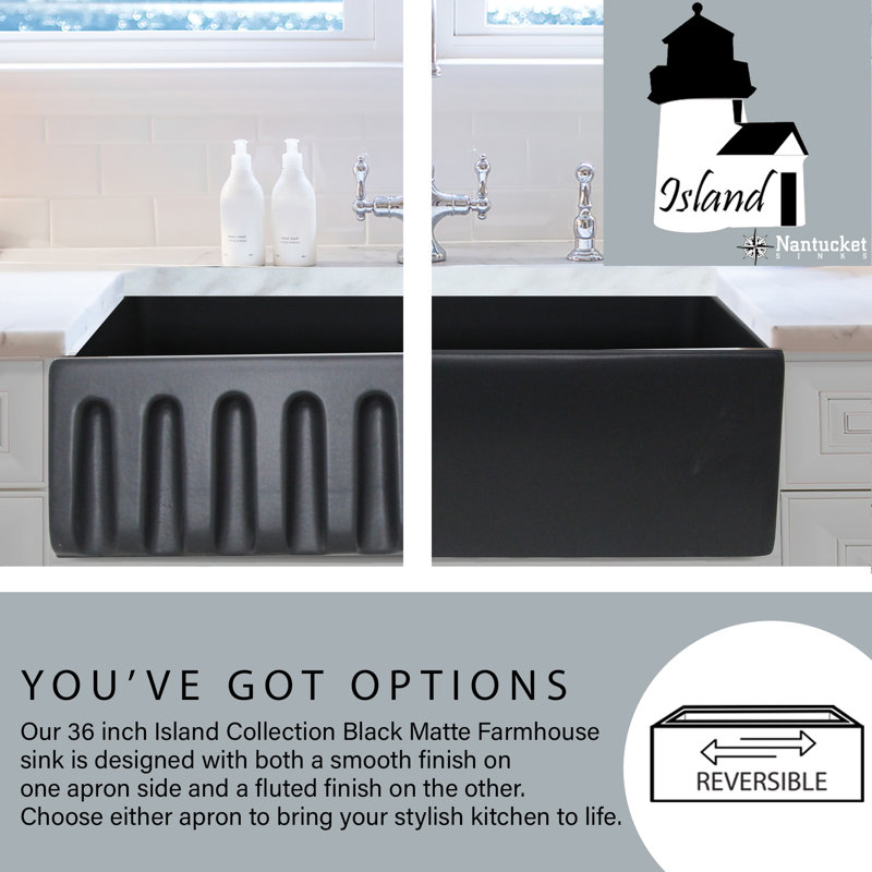 Island 33" Reversible Dark Gray Matte Farmhouse Fireclay Sink