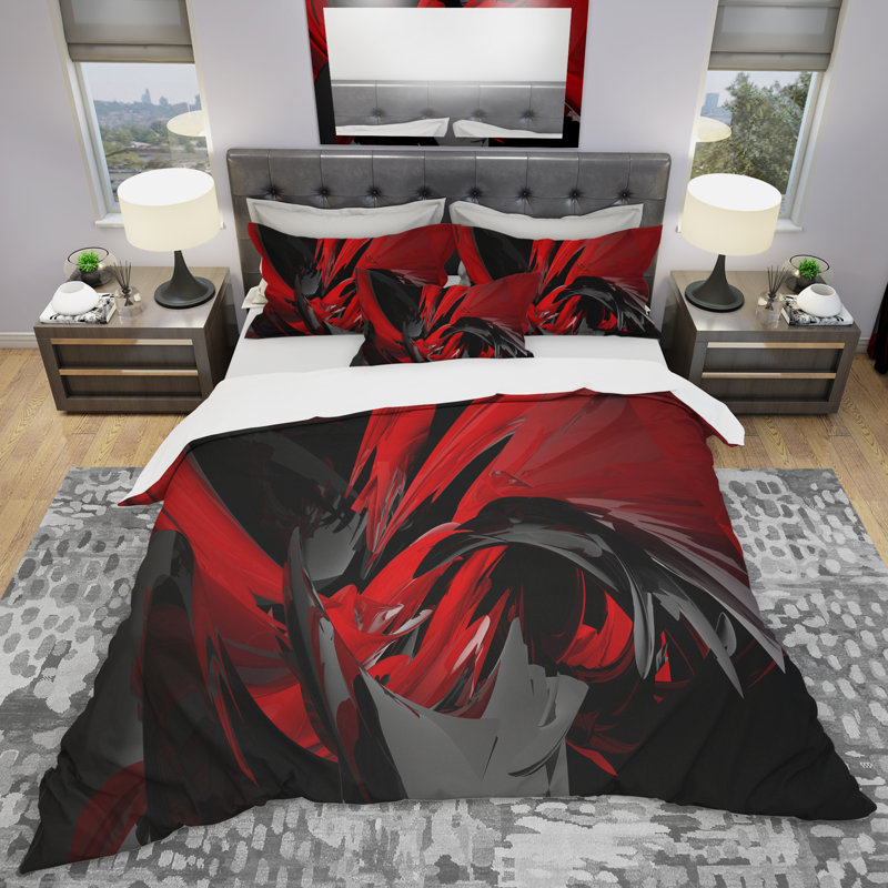 Mélange de gris ‑ ensemble de housse de couette à motif abstrait en microfibre de polyester, Rouge