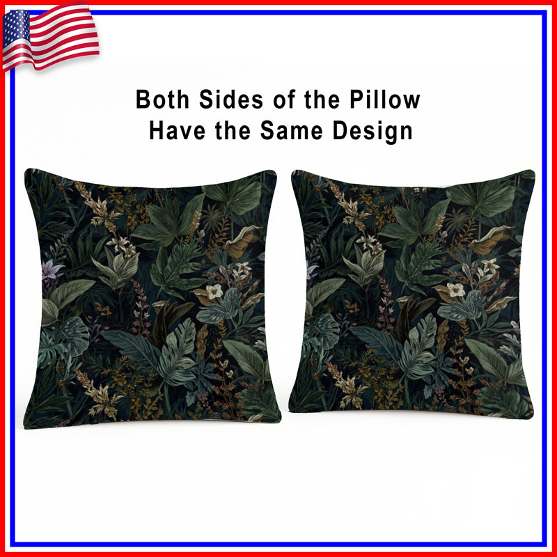 Tropical Foliage Pattern Double Sided Throw Pillows, 14 x 14 inches