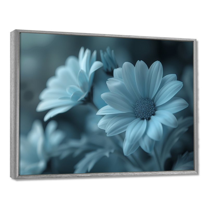 «Blue Mon monochrome Mums Garden Scenery I - Mums Wall Art Living Room», Cadre flottant blanc, bois massif, H 12 po x l 20 po