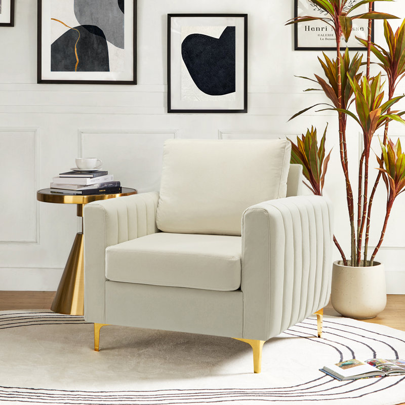 Cedarpoint Upholstered Velvet Tufted Club Chair, Velours ivoire