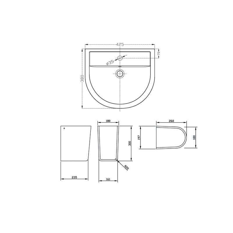 Nuie Provost 420mm L x 380mm W White Vitreous China U-Shaped Sink with Overflow