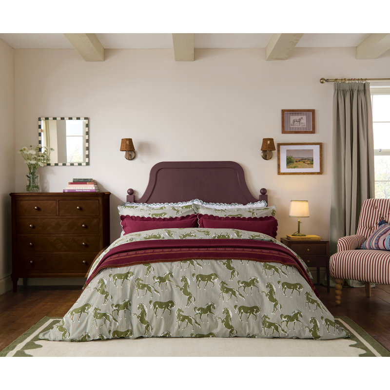 Horse Stripe Cotton Duvet Cover Set, Double Duvet Cover + 2 Pillowcases