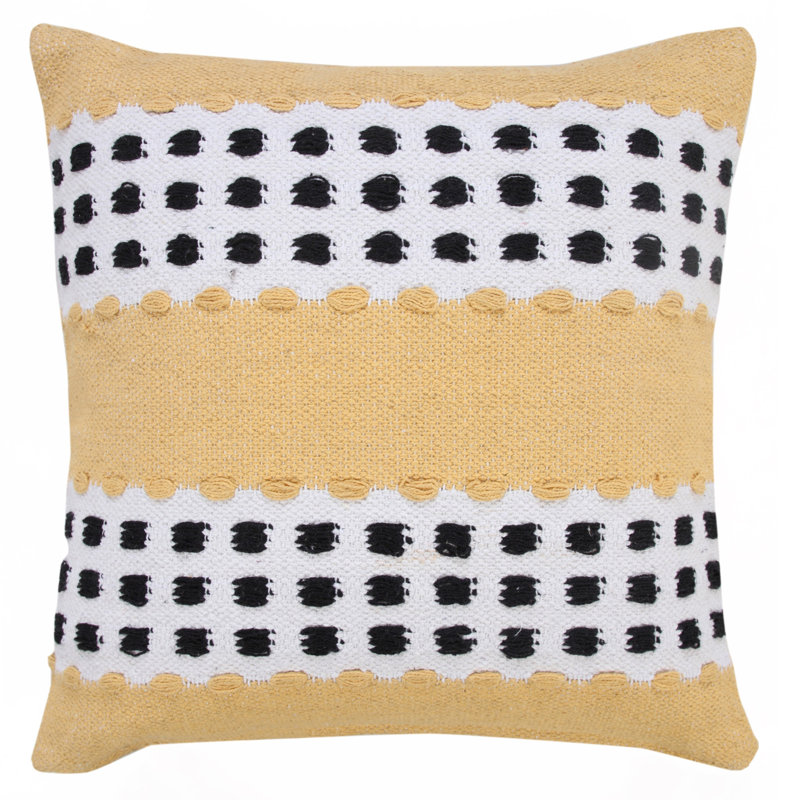 Coussin à fermeture à glissière 100% coton 20 po x 20 po, Jaune / Noir / Blanc