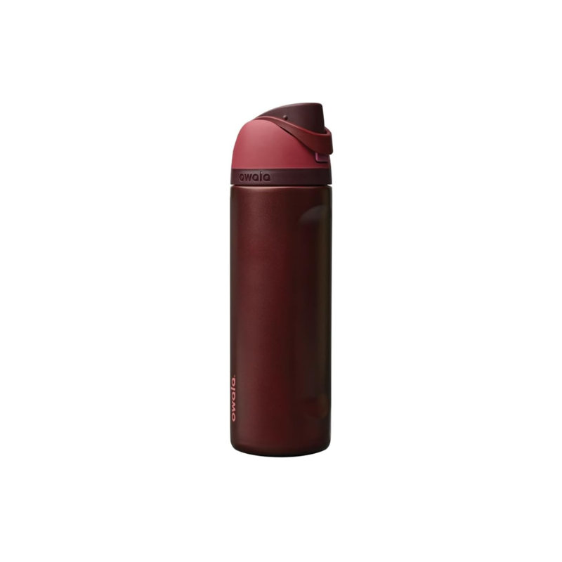 Bouteille d'eau isotherme en acier inoxydable Owas FreeSip 24 oz avec paille intégrée et couvercle étanche, cerise noire et rouge