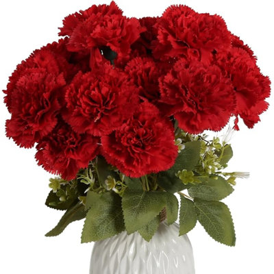Œillets blancs, fleurs artificielles, 21 têtes, œillets en soie avec tiges, fausse fleur pour le mariage, bouquets de mariage, arrangements floraux, décoration de fête