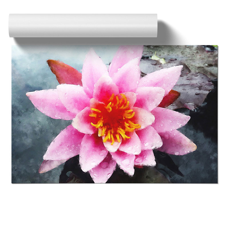 Pink Water Lily Flower Painting - Frameless Print, 42cm H x 59cm W x 0.1cm D