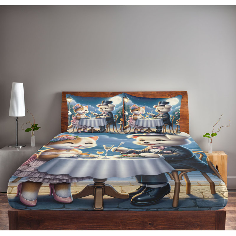 Drap-housse et taie décorative Ambesonne Gentleman Puppy Kitty Lady Date Night Blue Rose, Grand