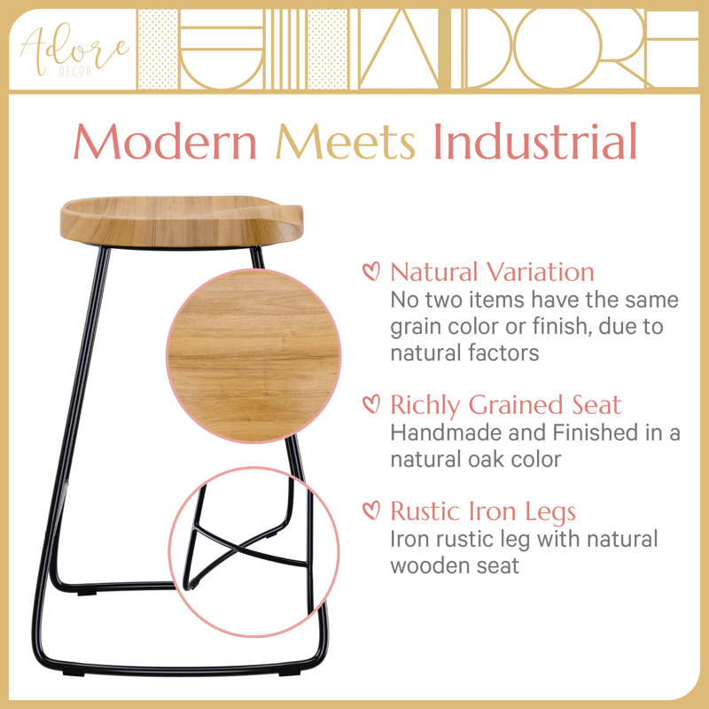 Sleek Black 21.7" Backless Wood & Metal Counter Stool