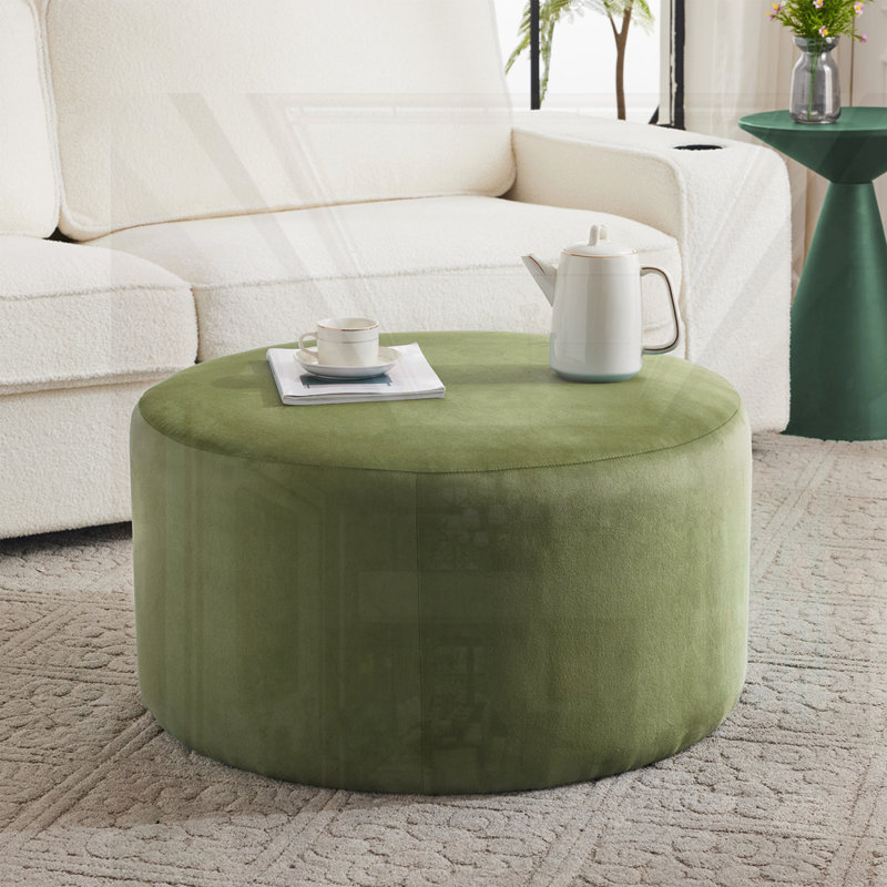 Repose-pieds rond en velours, Velours vert olive