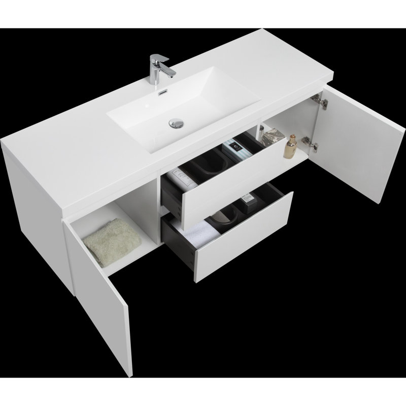 Meuble-lavabo flottant 60 po avec lavabo, Blanc