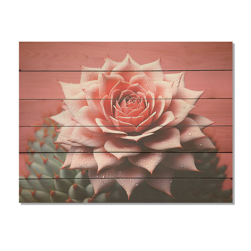 Cactus rose résilience - Art mural en bois de cactus sur bois de pin naturel, H 10 po x l 20 po