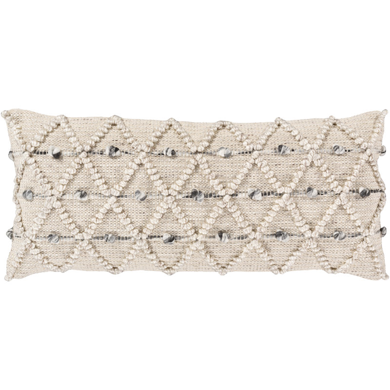 Anders Embroidered Beige Cotton Blend Throw Pillow