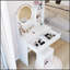Table de coiffeuse à miroir ronde de 17 pouces à DEL avec tabouret à coussin souple, interrupteur tactile, 3 couleurs d'éclairage, luminosité réglable, grand bureau, rangement multicouche pour les petits espaces-535395006