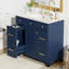 Meuble-lavabo 36 po avec lavabo en céramique, cadre en bois massif bleu, portes à fermeture douce, tablettes réglables, 3 tiroirs, y compris un tiroir à double profondeur pour le rangement du sèche-cheveux
