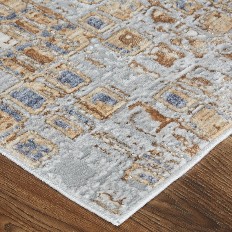 Tapis mosaïque contemporain Leer Corben, gris argenté / brun, Rectangle 5 pi x 7 pi 10 po