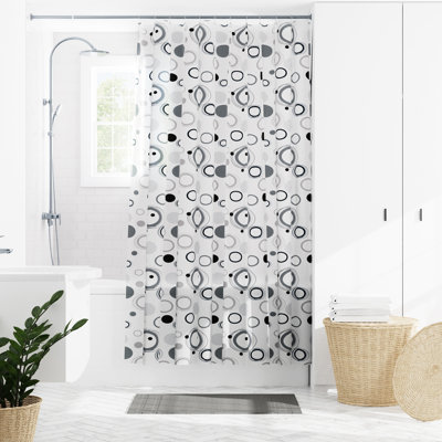 Therse Vinyl Geometric Shower Curtain with Hooks Included