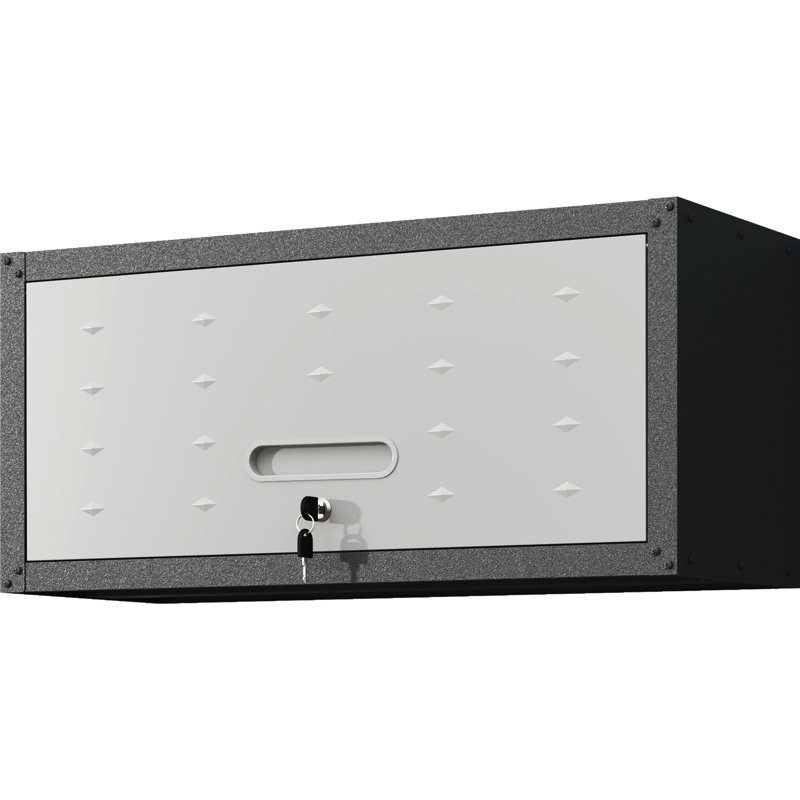 Armoire de garage murale - métal robuste. Vaste espace, serrure solide, porte hydraulique. 13,56 po X l 11,82 po x P 29,66 po. Noir + gris. Rangement à outils en métal de style moderne