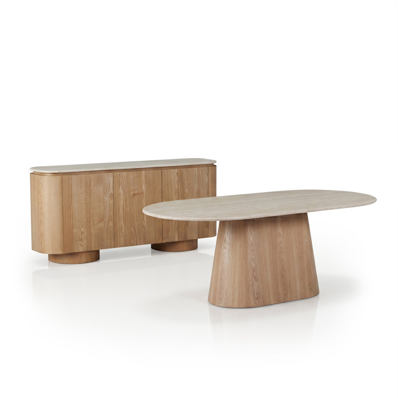 Ensemble de table de salle à manger et de service en pierre frittée 2 pièces avec base courbée Barn Barn