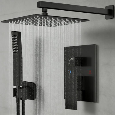 10 Inch Square Rain Shower Head And Hand Held Showerhead, Wall Mounted Shower Fixtures With Shower Valve And Trim Kit