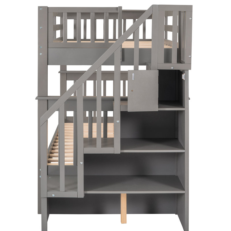 Lit superposé Twintwin avec garde-corps et rangement gris pour dortoir de chambre à coucher, Gris
