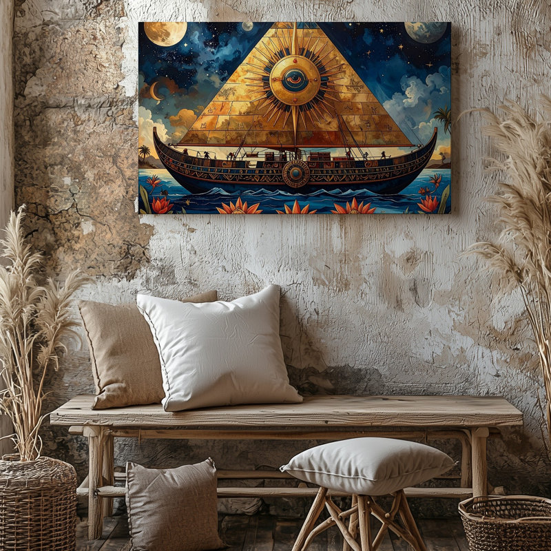 Canvas Wall Art Celestial Solar Barque Canvassurreal Egyptian River Of Stars, 9" H x 12" W