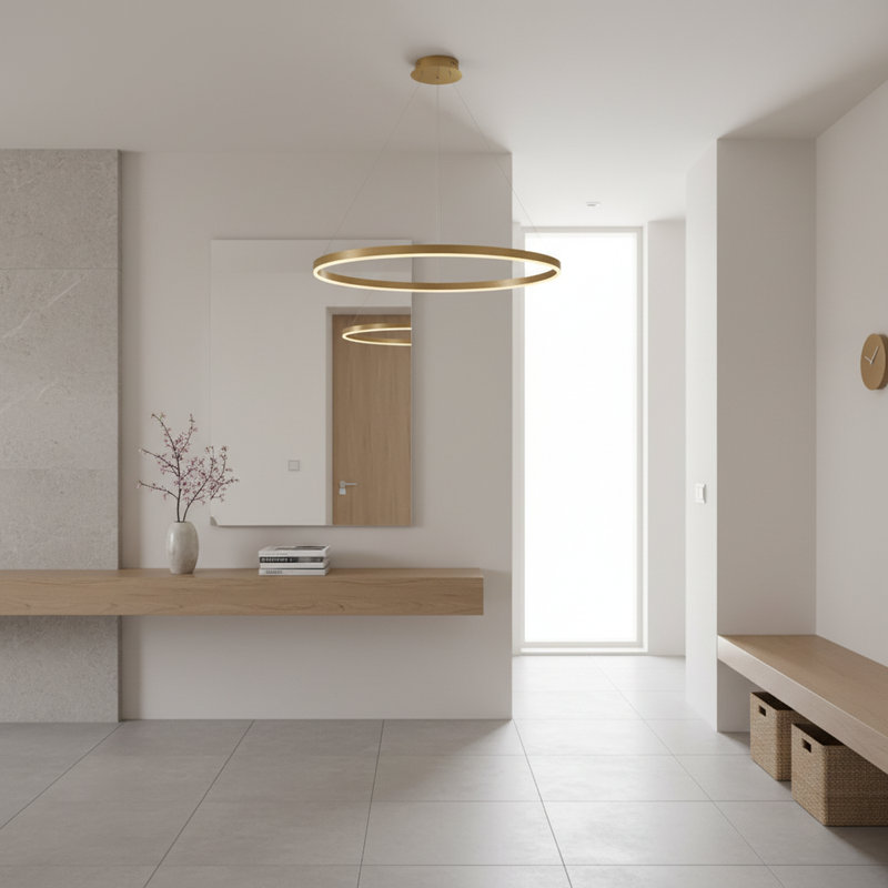 Stockham 1-Light Chandelier Round Circle LED Kitchen Island Pendant Remote Dimming, Gold, 3.5" H x 32" W x 32" D