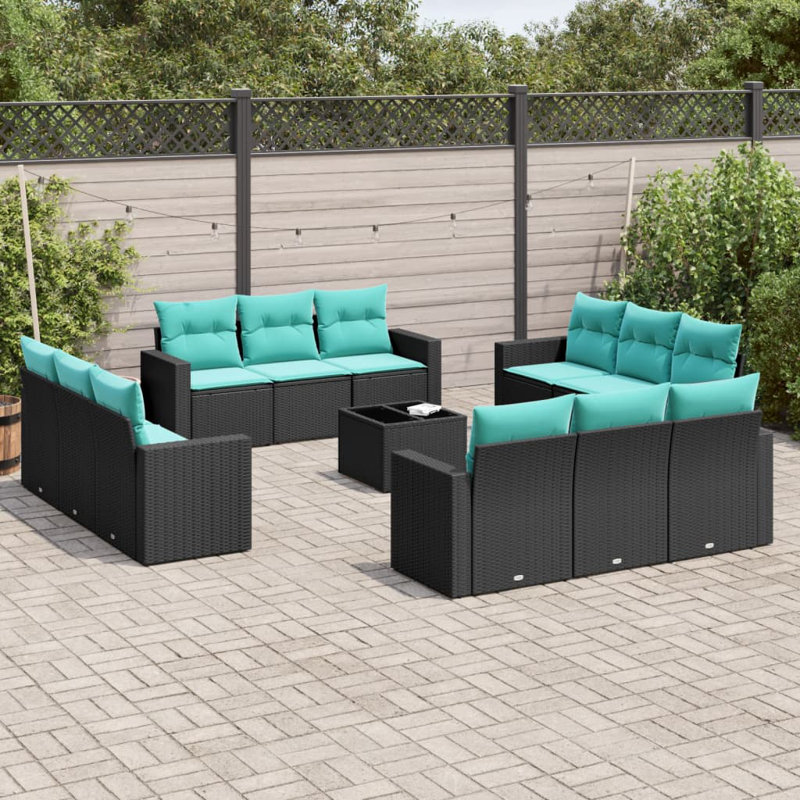  Ensemble de canapé de patio 13 pièces avec coussins en rotin de polyester noir