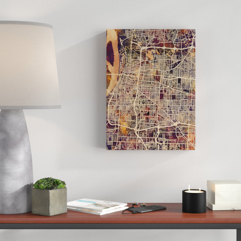 « memphis tennessee city map ii », reproduction d’art sur toile tendue brune, H 19 po x l 14 po x P 2 po