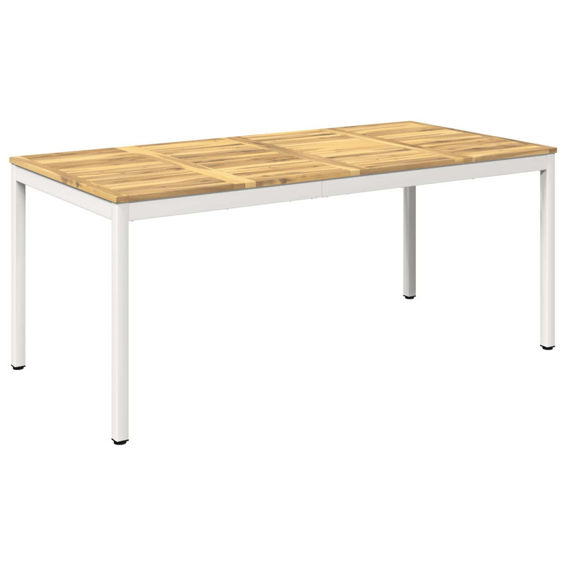 Acacia Metal Base Dining Table, Natural, 75cm H x 147cm W x 88.5cm D, White