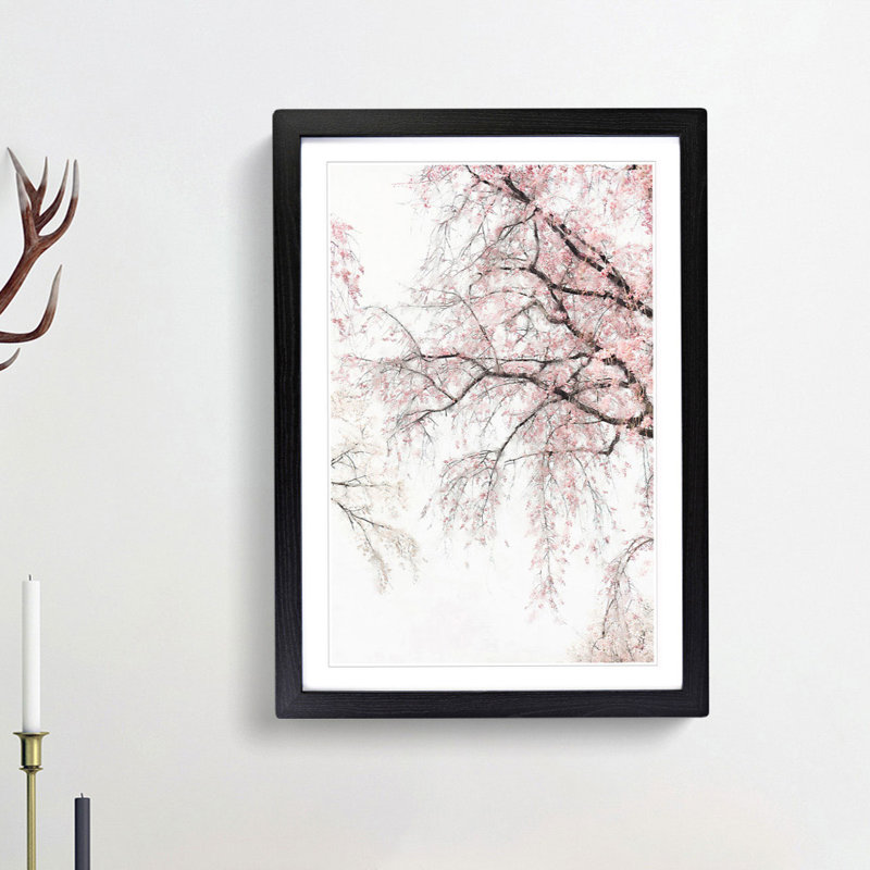 A Pink Cherry Blossom Tree Abstract - Framed Print, 87cm H x 62cm W x 2cm D, Black Framed