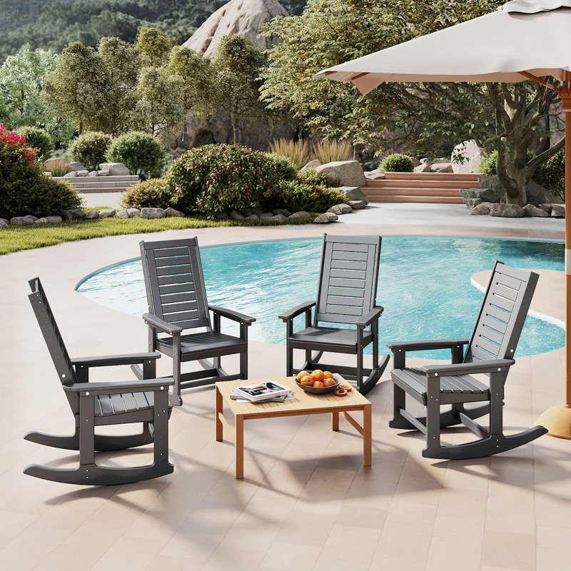 Chaise berçante d'extérieur Hdpe (ensemble de 4), Gray