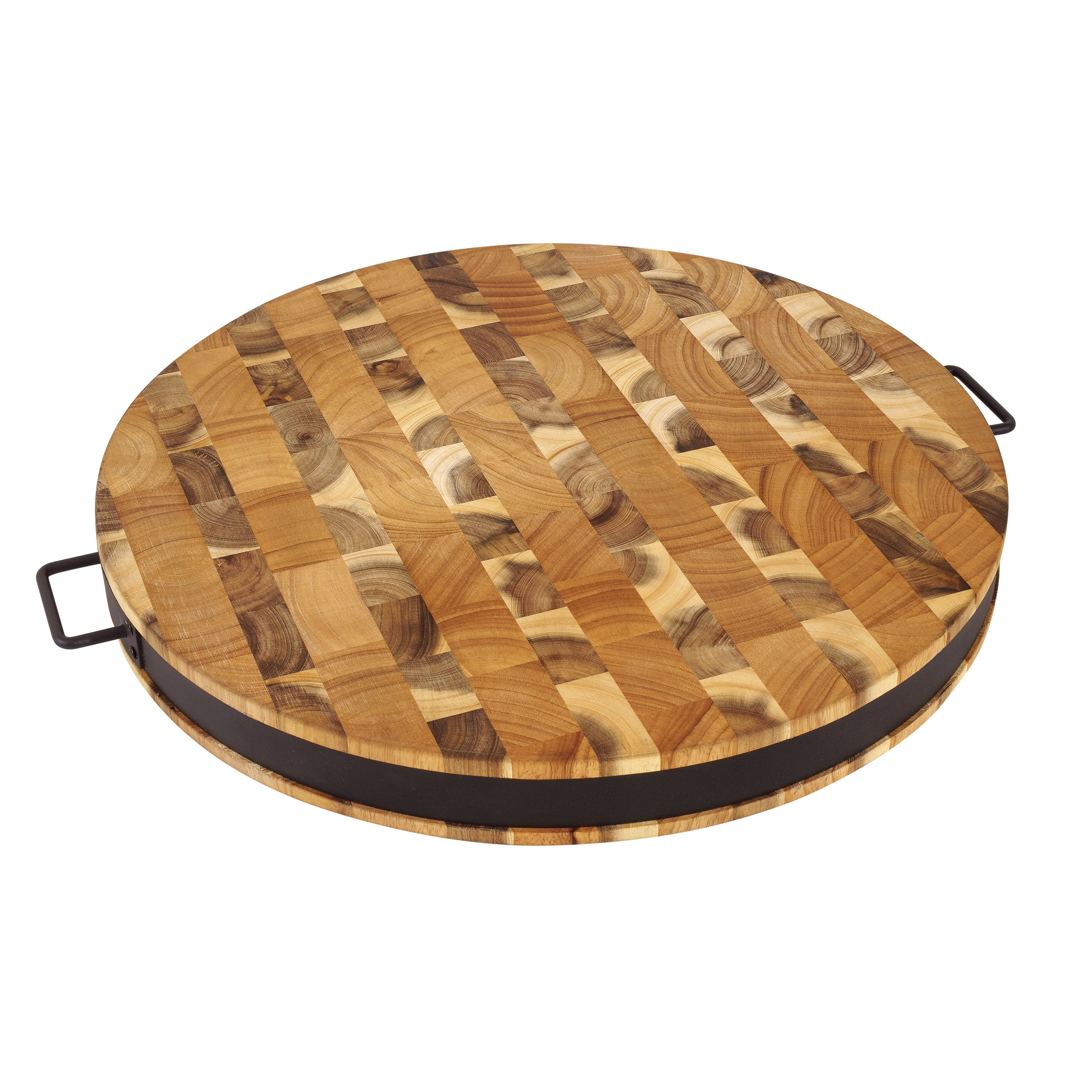 Mountain Woods Brown Extra Thick Acacia Hardwood End Grain Round Cutting  Board w/ Stainless Steel Band - 15