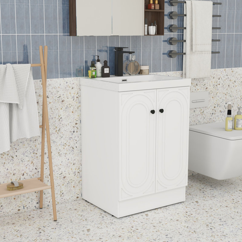 Meuble-lavabo 24 po avec lavabo en résine, Noir, Blanc