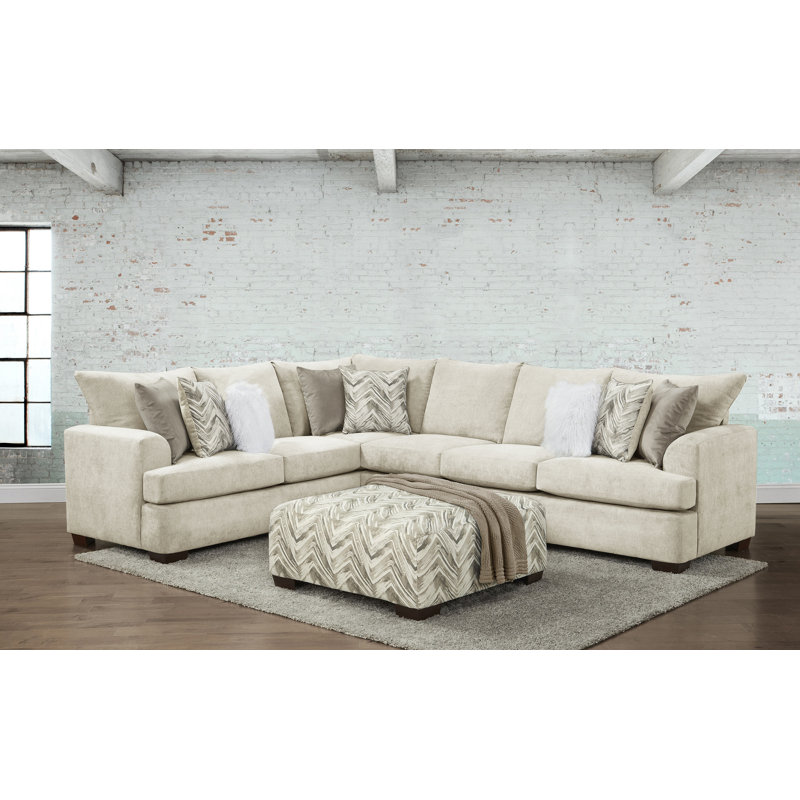 Davell Corner Sectional, Beige Polyester Blend