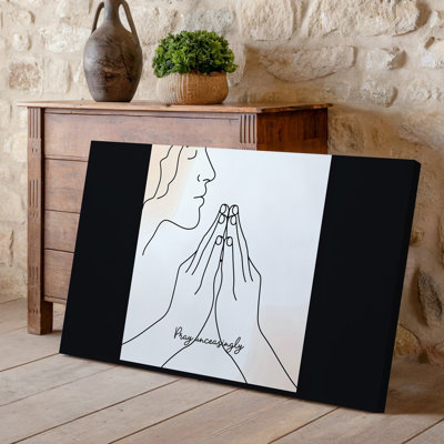 Canvas Create A Minimalist Black And White Phone Wallpaper Featuring A Wall Art Simple Line Drawing Of Two Hands Clasped In Prayer Canvas Wall Art