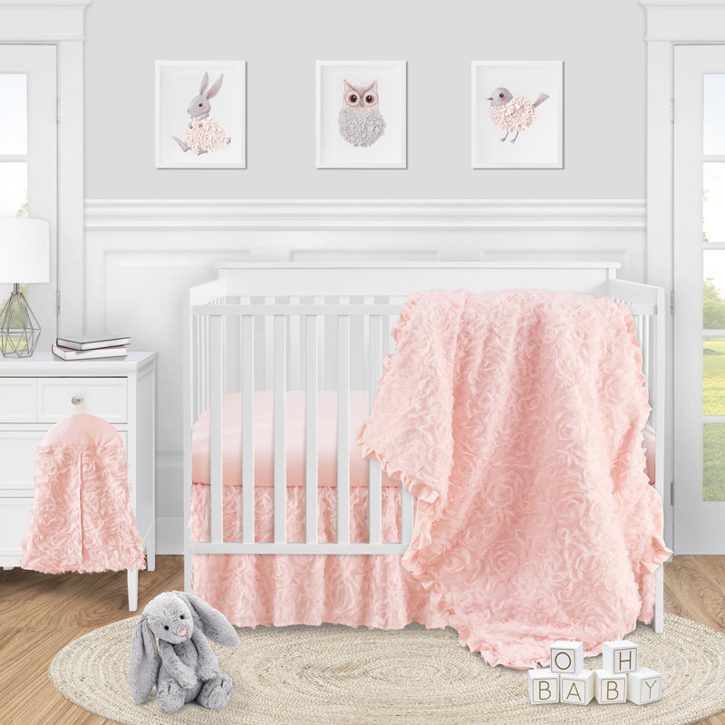 Rose Pink 4 Piece Crib Bedding Set, Blush Pink