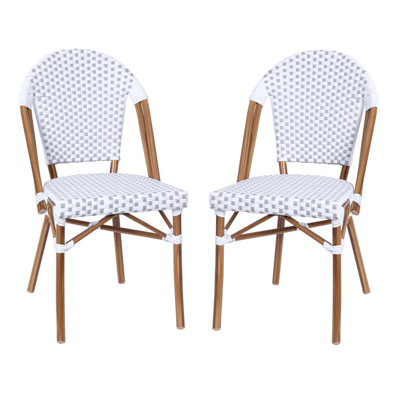 Indoor/Outdoor All-Weather Commercial Paris Chairs with Bamboo Print Frame, White/Gray Seat/Natural Frame